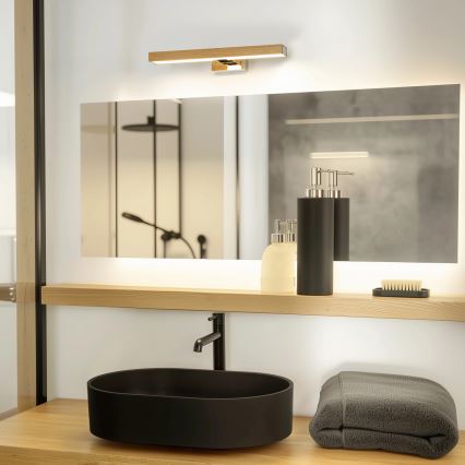 Brilagi - Светодиодная подсветка для зеркала в ванной комнате WOODY MIRROR LED/8W/230V 40 см IP44 дуб/блестящий хром