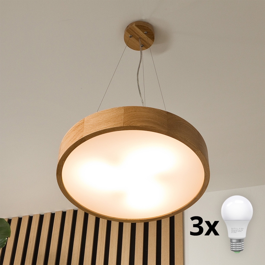 Brilagi - Светодиодная подвесная люстра CARVALHO 3xE27/60W/230V дуб диаметр 47,5 см
