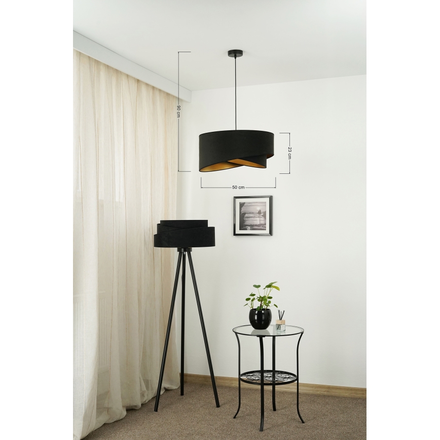 Brilagi - Светодиодная подвесная люстра LYRA 1xE27/15W/230V черный/золотистый