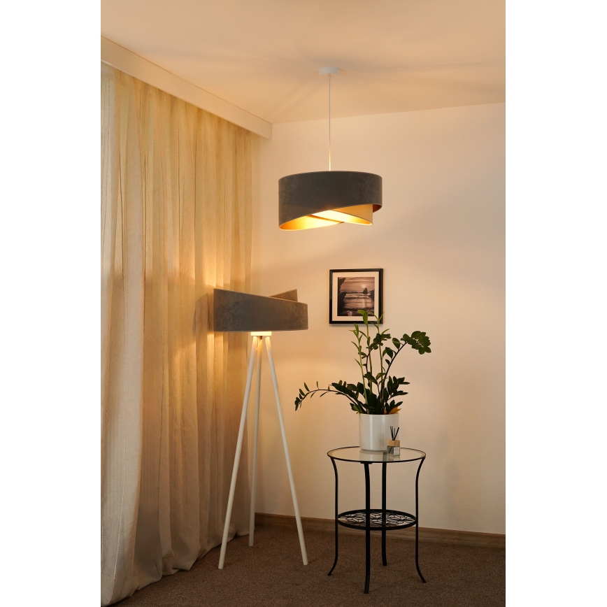 Brilagi - Светодиодная подвесная люстра LYRA 1xE27/15W/230V серый/бежевый/золотистый