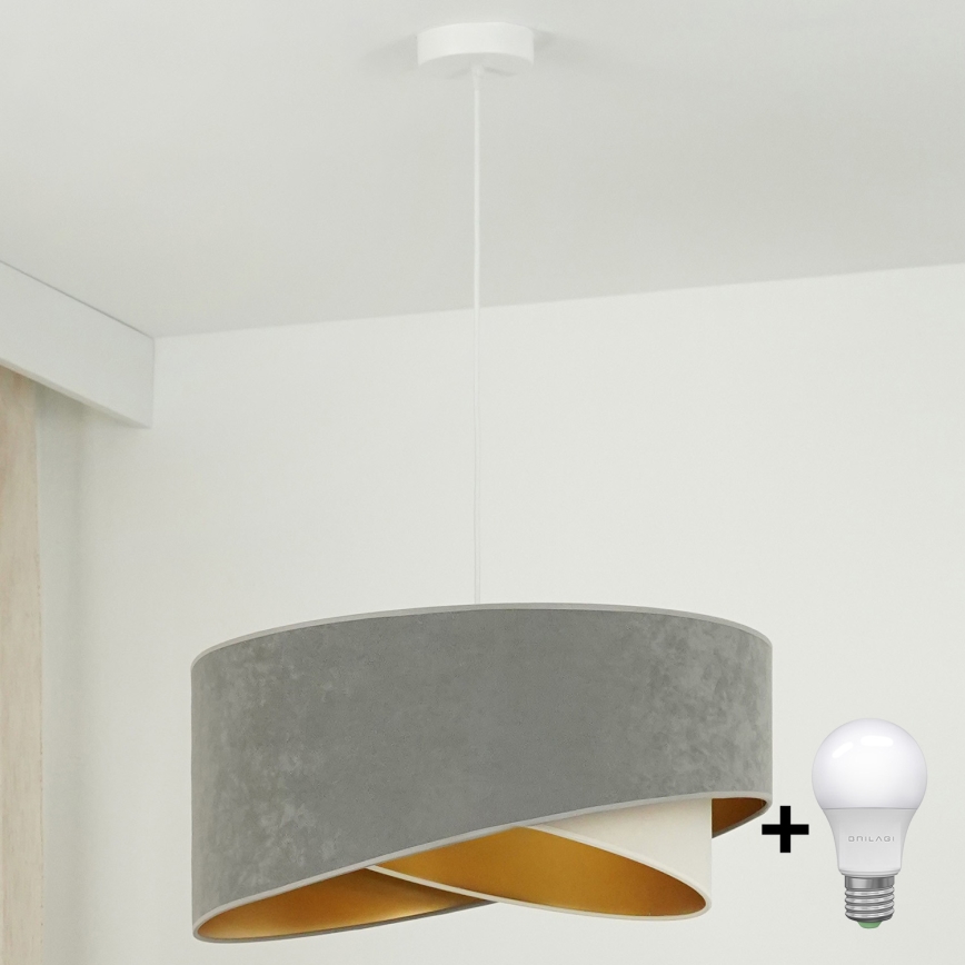 Brilagi - Светодиодная подвесная люстра LYRA 1xE27/15W/230V серый/кремовый/золотистый