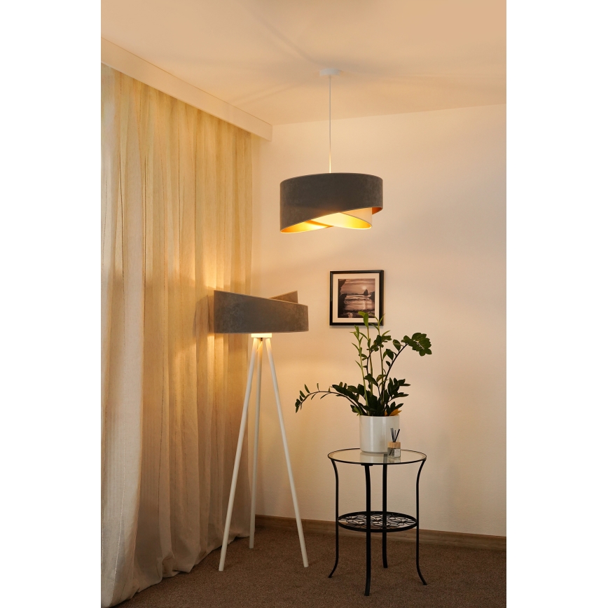 Brilagi - Светодиодная подвесная люстра LYRA 1xE27/15W/230V серый/кремовый/золотистый