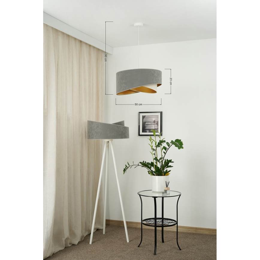 Brilagi - Светодиодная подвесная люстра LYRA 1xE27/15W/230V серый/кремовый/золотистый