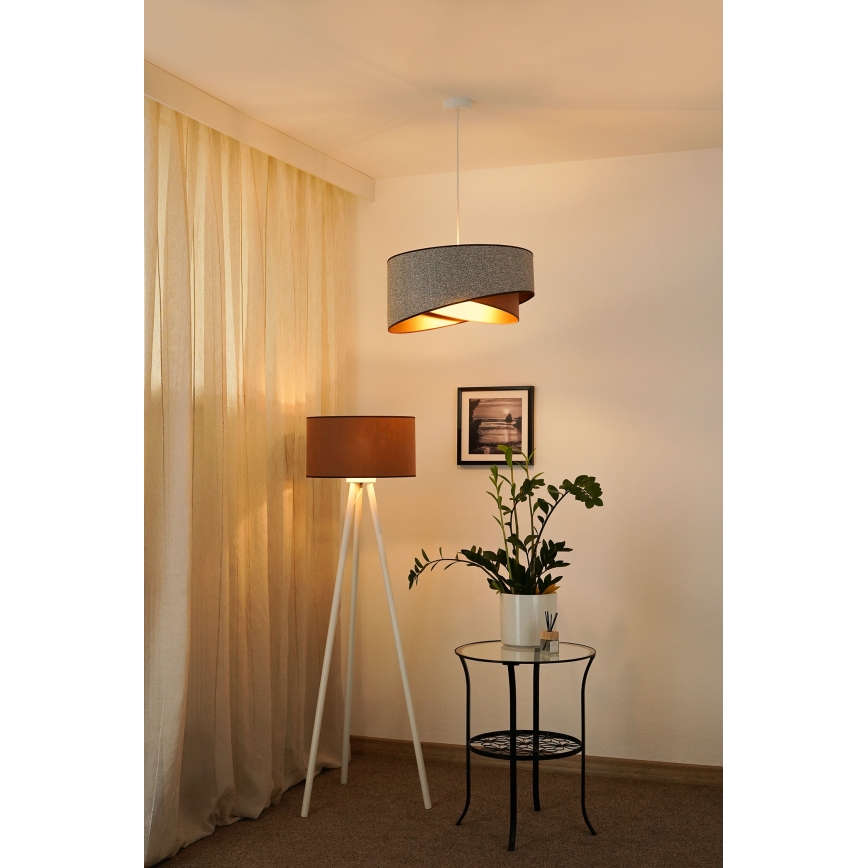 Brilagi - Светодиодная подвесная люстра LYRA 1xE27/15W/230V серый/кремовый/золотистый