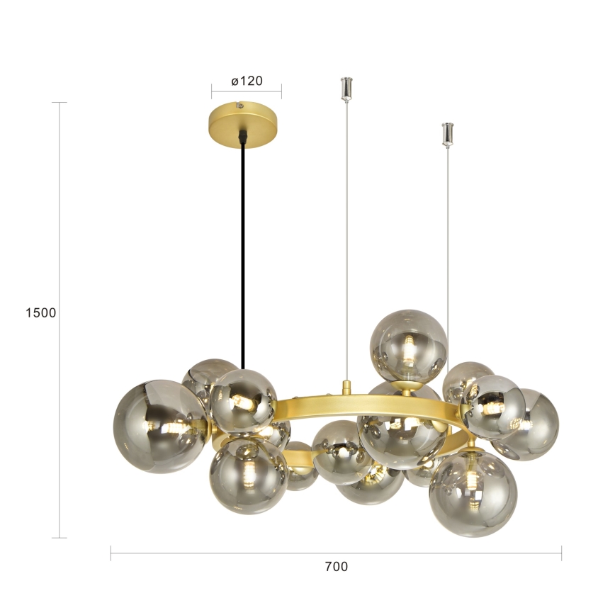 Brilagi - Светодиодная подвесная люстра MILLA 15xG9/3W/230V золотистый/дымчатый