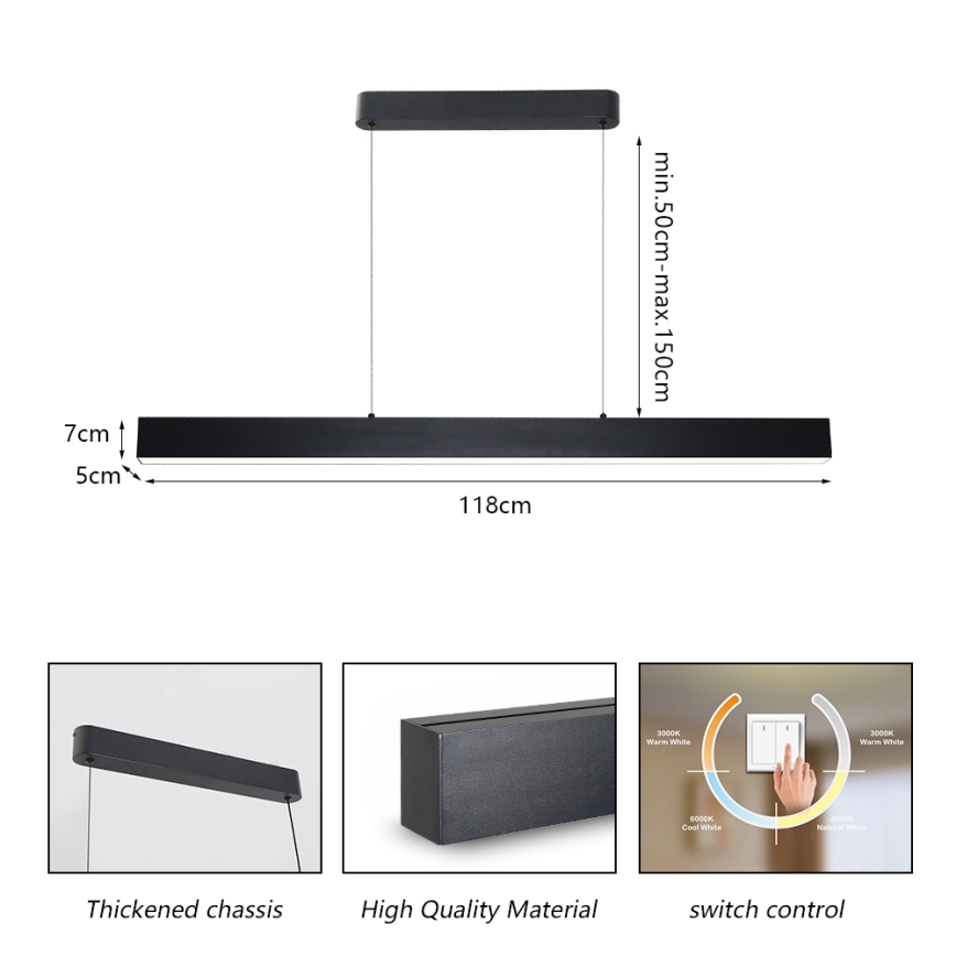 Brilagi - Светодиодная подвесная люстра SLEEKLINE LED/40W/230V 3000/4500/6000K черный
