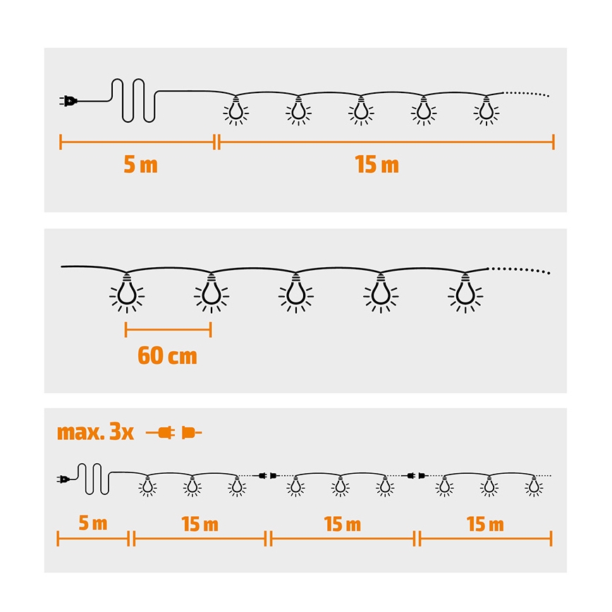 Brilagi - Светодиодная уличная декоративная гирлянда GARLAND 25xE12 20 м белый IP44 теплый белый