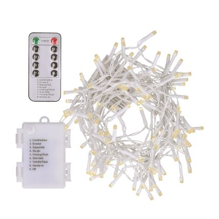 Brilagi - Светодиодная уличная рождественская гирлянда 120xLED/8 функций/3xAA 9,5 м белый IP44 теплый белый + дистанционное управление