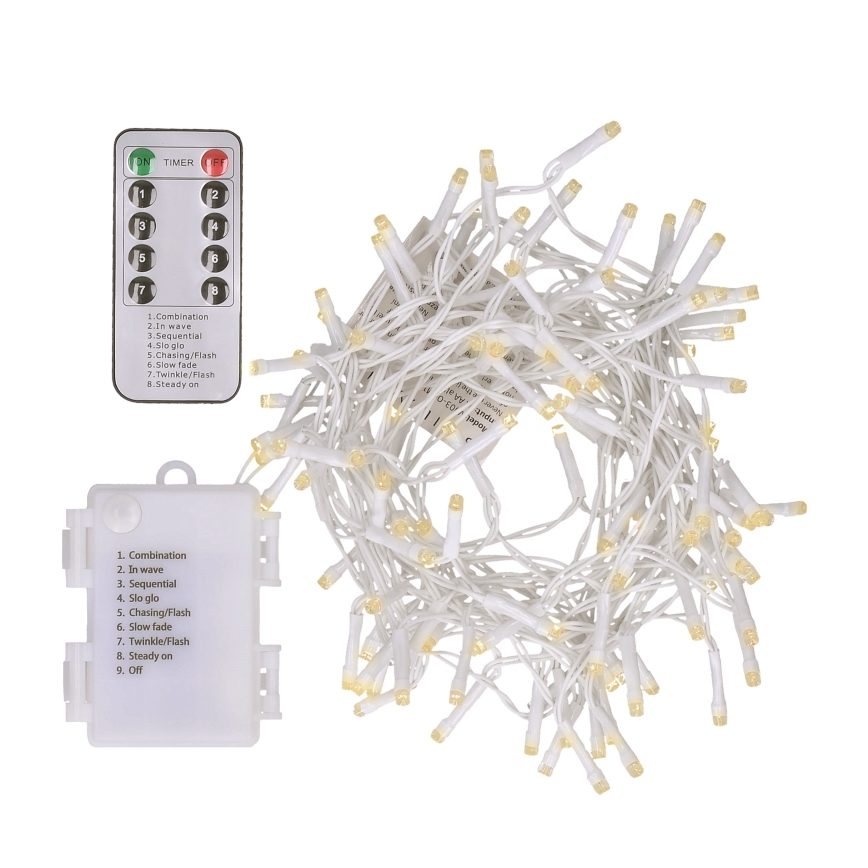 Brilagi - Светодиодная уличная рождественская гирлянда 120xLED/8 функций/3xAA 9,5 м белый IP44 теплый белый + дистанционное управление