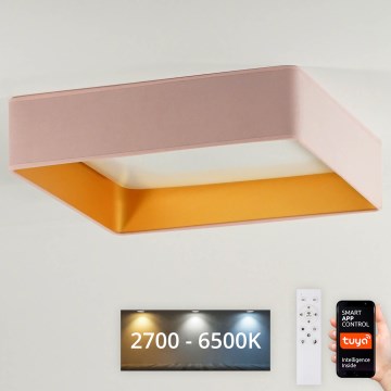 Brilagi - Светодиодный диммируемый потолочный светильник VELVET SQUARE SMART LED/36W/230V 60x60 cm 2700-6500K Wi-Fi Tuya + пульт дистанционного управления розовый
