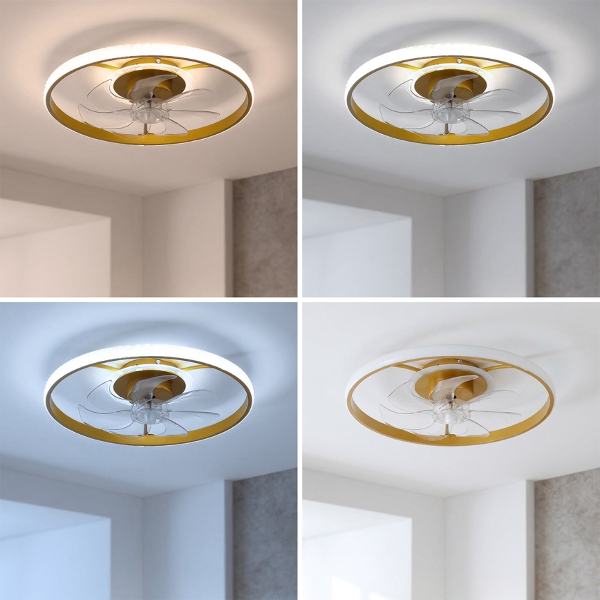 Brilagi - Диммируемый потолочный вентилятор LED/66 Вт/230 В 55 см белый/золотой + пульт дистанционного управления