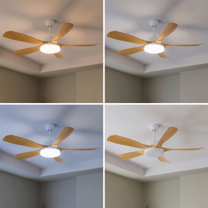 Brilagi - Диммируемый светодиодный потолочный вентилятор LED/34W/230V 3000-6500K, диам. 132 см, белый/коричневый + пульт дистанционного управления