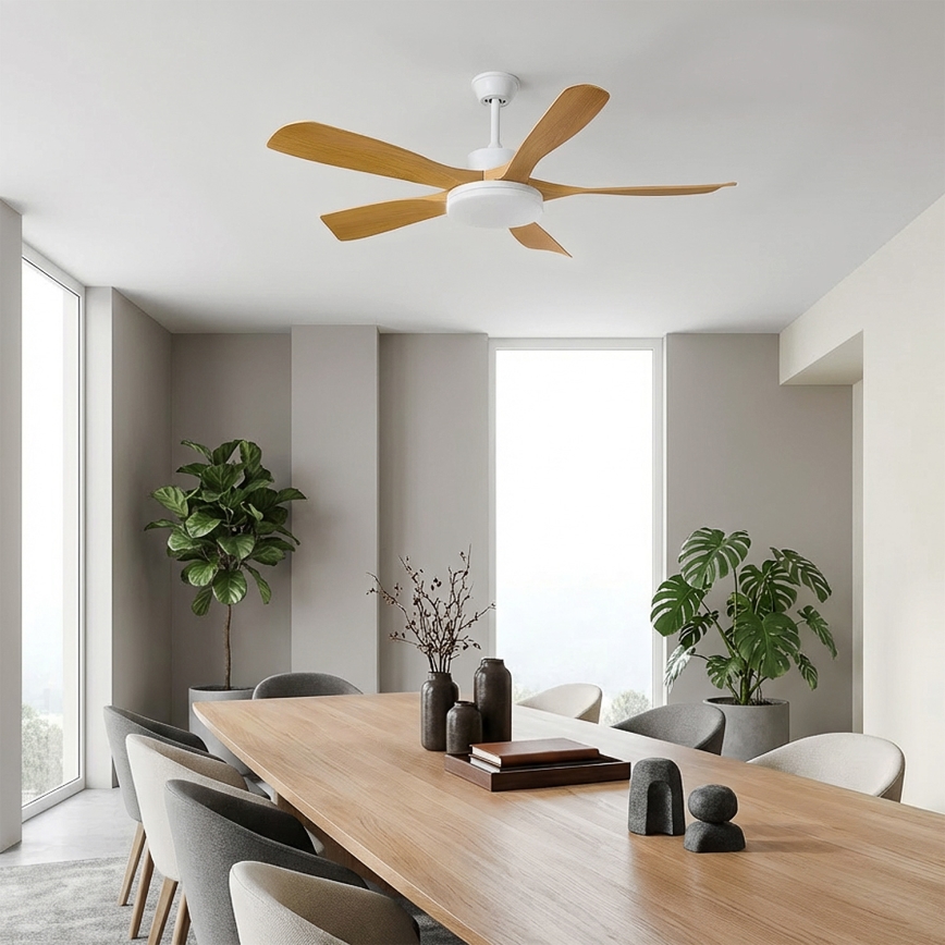 Brilagi - Диммируемый светодиодный потолочный вентилятор LED/34W/230V 3000-6500K, диам. 132 см, белый/коричневый + пульт дистанционного управления