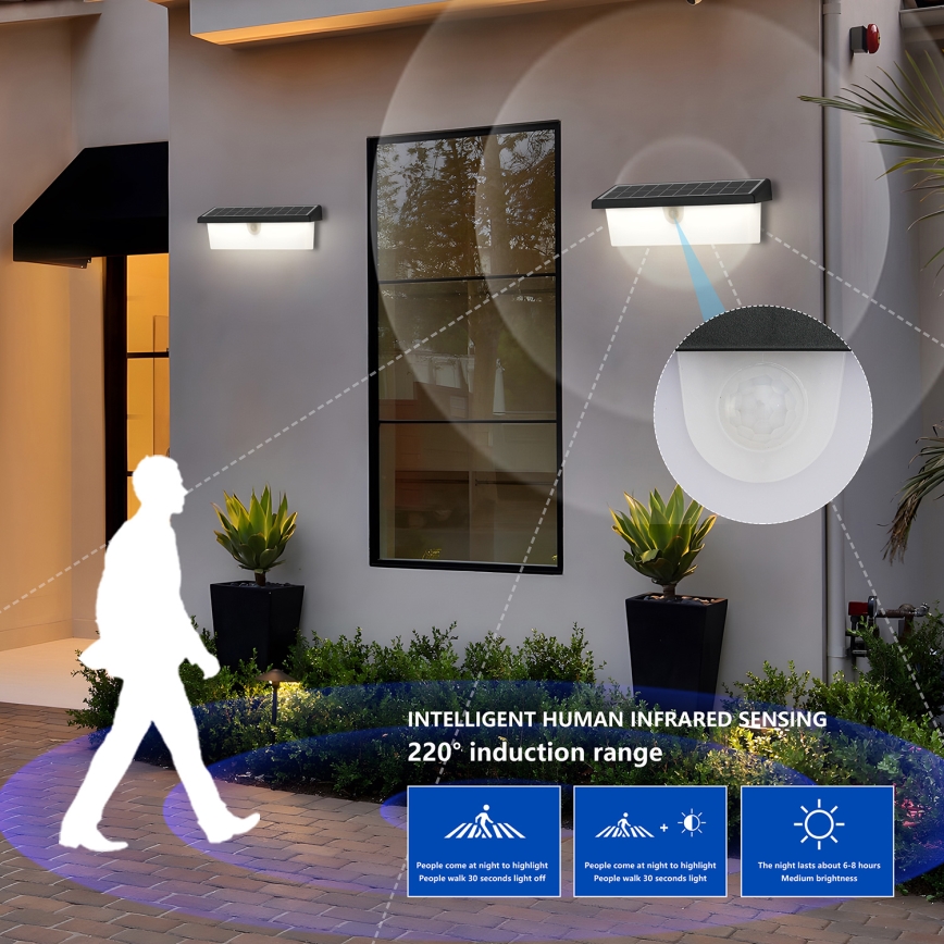 Brilagi - Светодиодный настенный светильник на солнечной батарее с датчиком SUN RAY LED/6W/3,7V 2200 mAh IP44