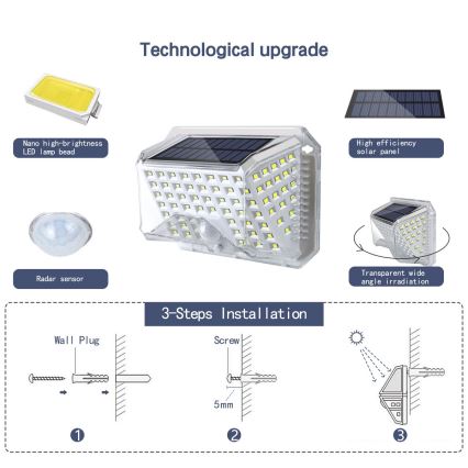 Brilagi - Светодиодный настенный светильник на солнечной батарее с датчиком WALLIE LED/4W/5,5V 1200 mAh 6500K IP64 серебристый