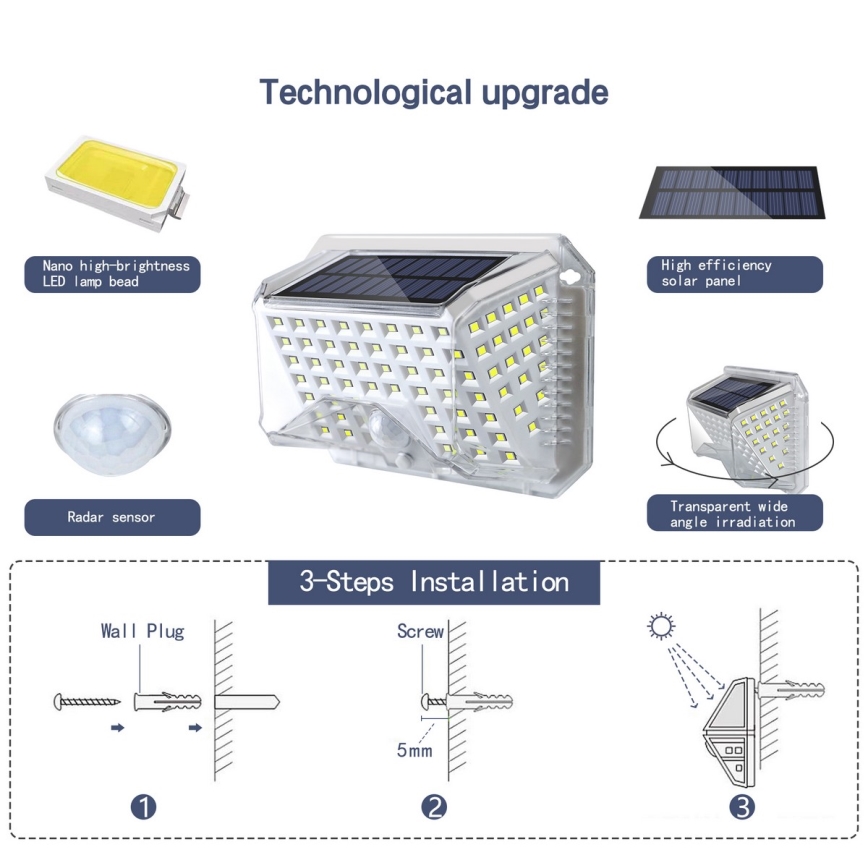 Brilagi - Светодиодный настенный светильник на солнечной батарее с датчиком WALLIE LED/4W/5,5V 1200 mAh 6500K IP64 серебристый
