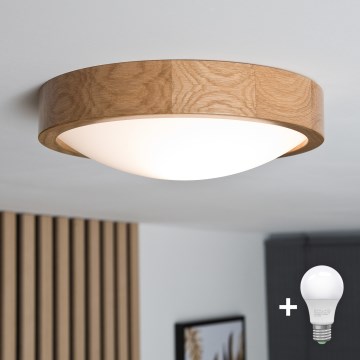 Brilagi - светодиодный потолочный светильник CARVALHO SLIM 1xE27/15W/230V, дуб, диам. 27 см