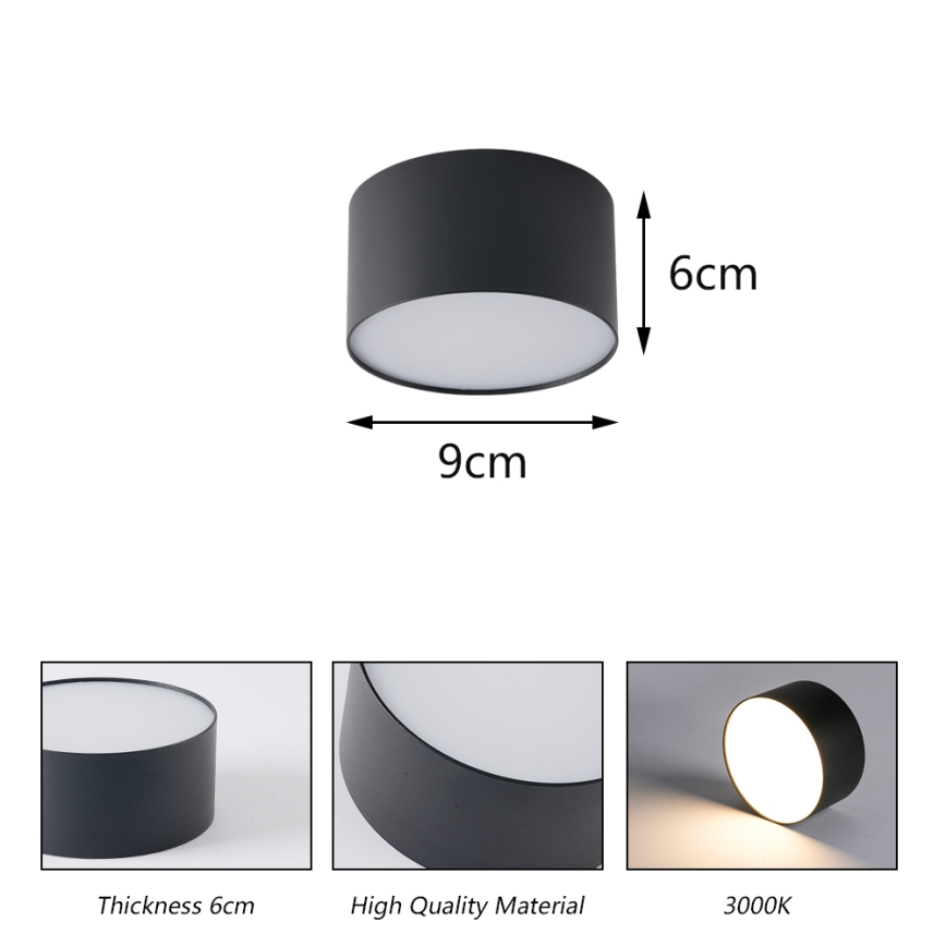Brilagi - светодиодный потолочный светильник для ванной FORIS LED/9W/230V Ø 9 см, черный, IP44