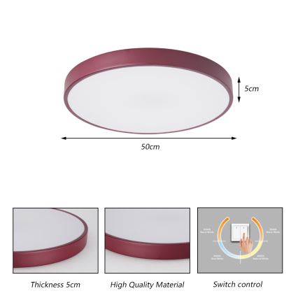Brilagi - потолочный светильник LED POOL, 60 Вт, 230 В, 3000/4000/6000 К, диаметр 50 см, бордовый