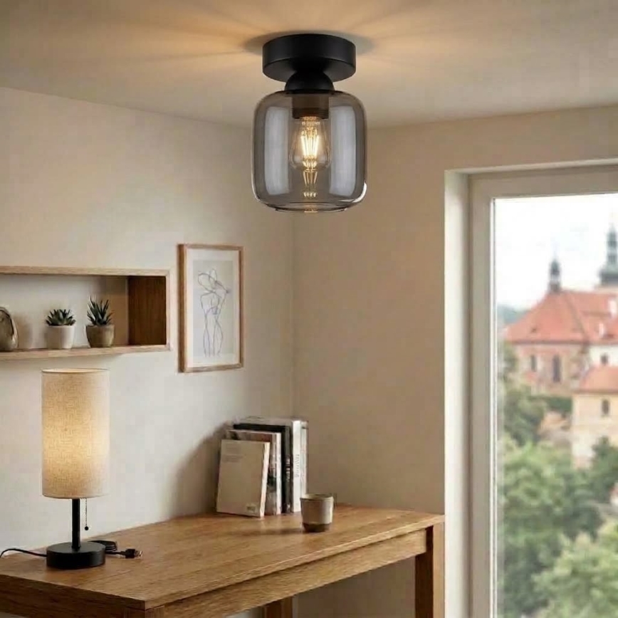BRILAGI - LED потолочный светильник RETRO GLASS 1xE27/60W/230V диаметр 14 см черный/дымчато-серый
