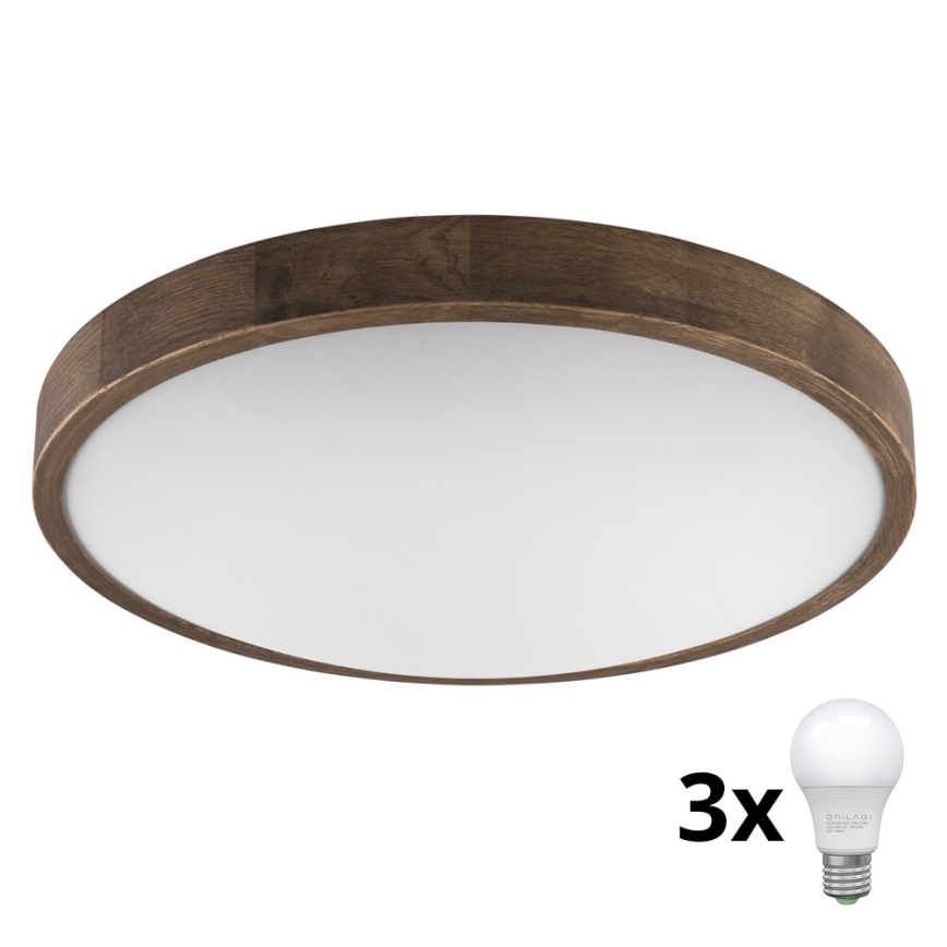 Brilagi - Светодиодный потолочный светильник CARVALHO SLIM 3xE27/60W/230V дуб диаметр 47 см