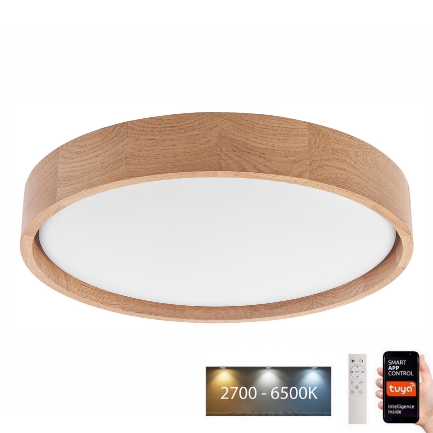 Brilagi - Светодиодный потолочный светильник MANAROLA SMART LED/24W/230V 2700-6500K дуб диаметр 41 см Wi-Fi + дистанционное управление Tuya