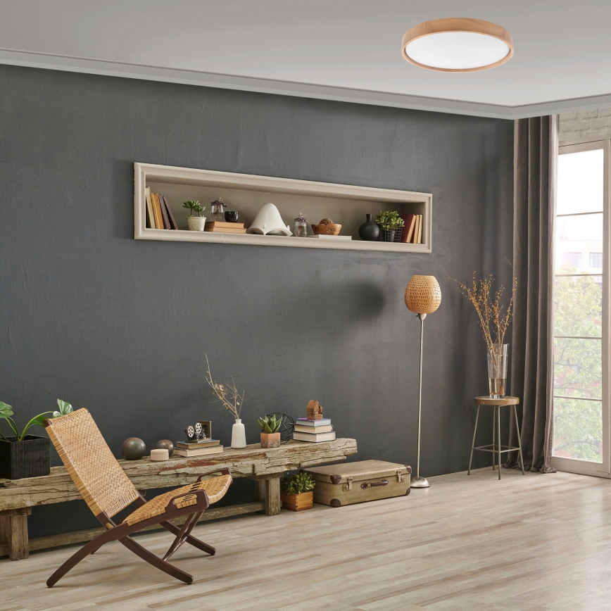 Brilagi - Светодиодный потолочный светильник MANAROLA SMART LED/36W/230V 2700-6500K дуб диаметр 51 см Wi-Fi + дистанционное управление Tuya