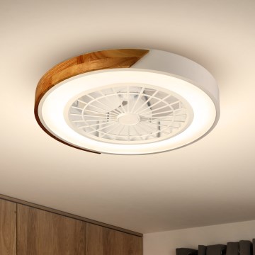 Brilagi - Светодиодный регулируемый потолочный светильник с вентилятором LED/30W/230V 3000-6500K белый/дуб + пульт дистанционного управления