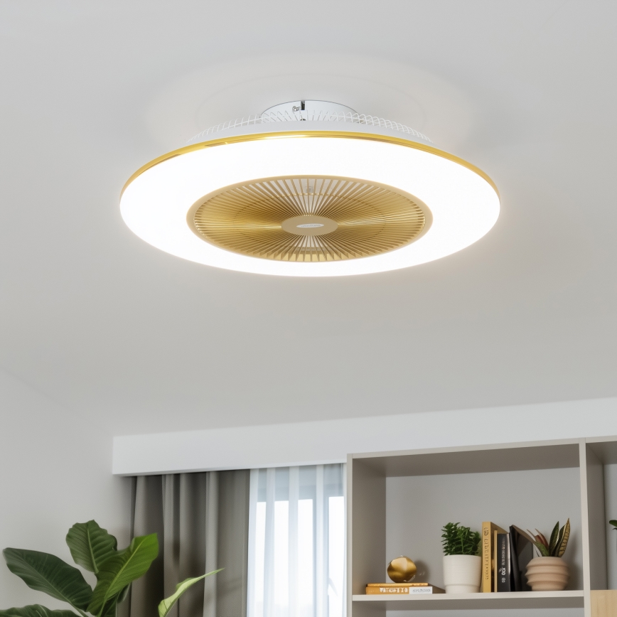 Brilagi - Светодиодный светильник с регулированием яркости и вентилятором AURA LED/38W/230V 3000-6000K золотистый + дистанционное управление