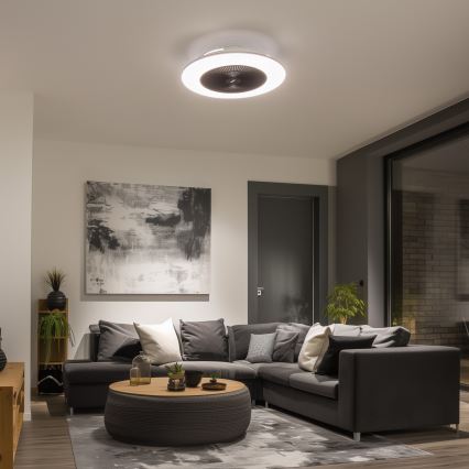 Brilagi - Светодиодный светильник с регулированием яркости и вентилятором AURA LED/38W/230V 3000-6000K черный + дистанционное управление
