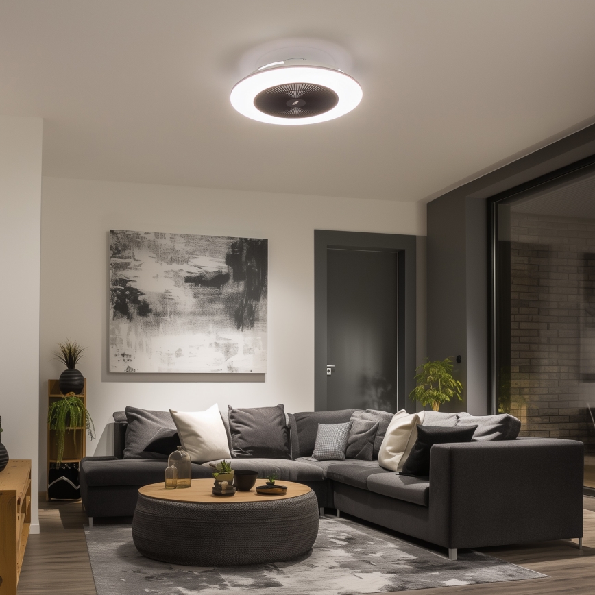 Brilagi - Светодиодный светильник с регулированием яркости и вентилятором AURA LED/38W/230V 3000-6000K черный + дистанционное управление