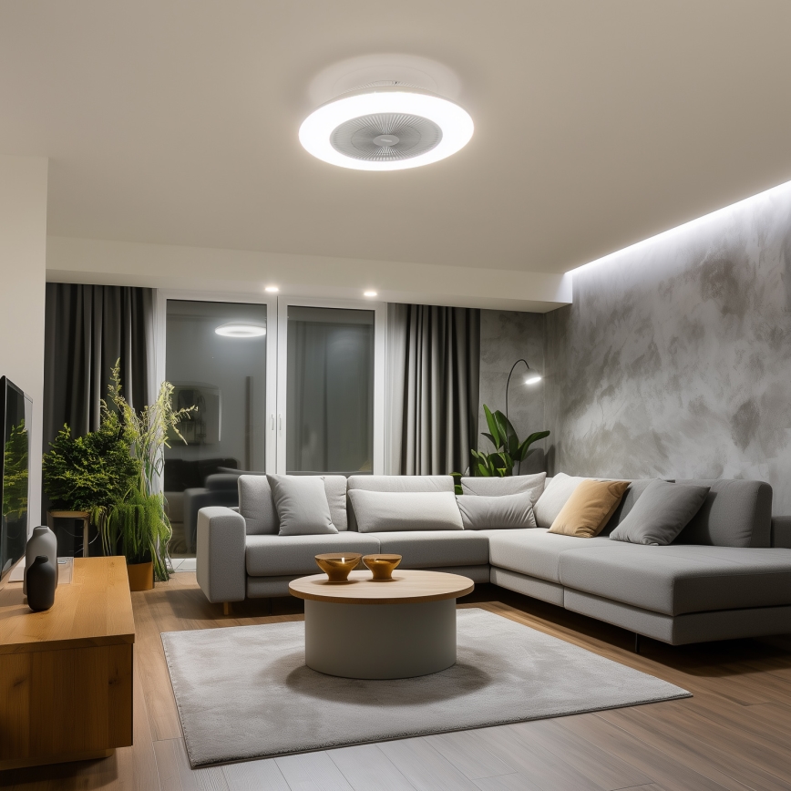 Brilagi - Светодиодный светильник с регулированием яркости и вентилятором AURA LED/38W/230V 3000-6000K серебристый + дистанционное управление