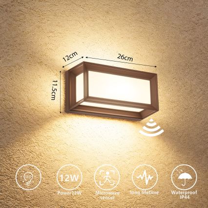 Brilagi - наружный настенный светильник с датчиком PARKER LED/12W/230V, коричневый, IP44