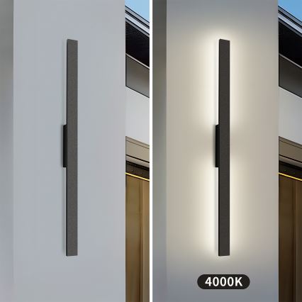 Brilagi - уличный настенный светильник LED LUNA, 24 Вт, 230 В, 4000 К, IP65, длина 100 см, чёрный, индекс цветопередачи CRI 90