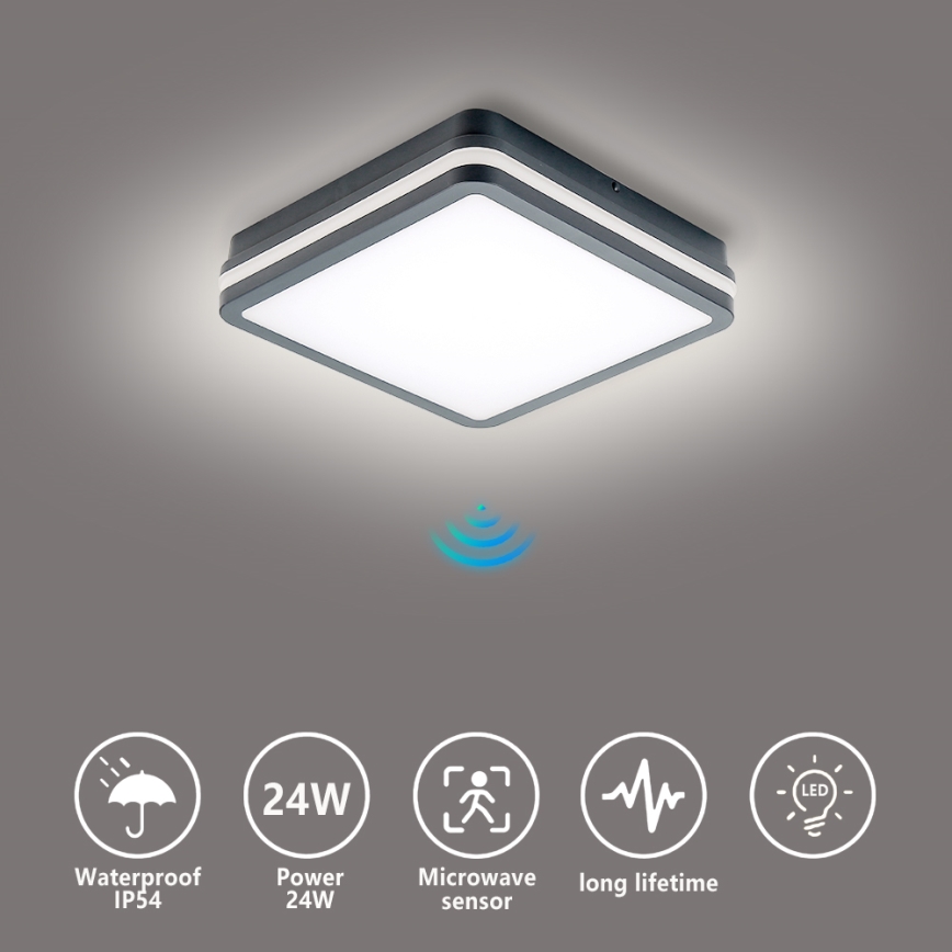 Brilagi - Светодиодный уличный светильник с датчиком BENE LED/24W/230V 26x26 см антрацит IP54