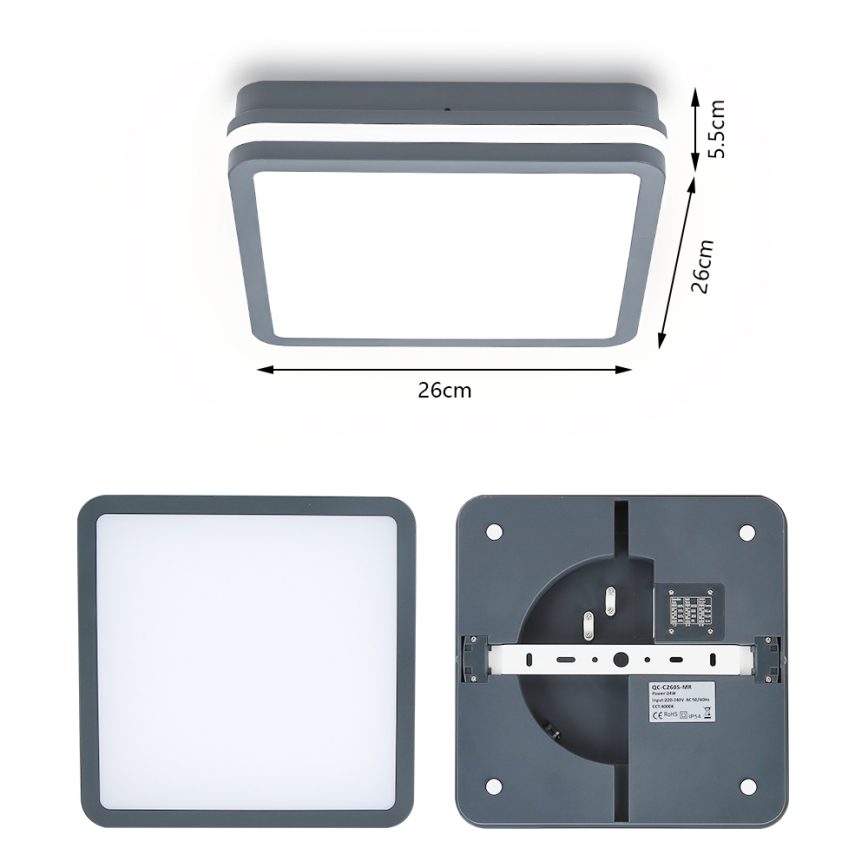 Brilagi - Светодиодный уличный светильник с датчиком BENE LED/24W/230V 26x26 см антрацит IP54