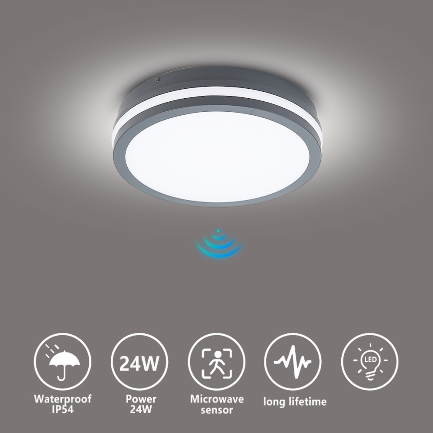 Brilagi - Светодиодный уличный светильник с датчиком BENE LED/24W/230V диаметр 26 см антрацит IP54