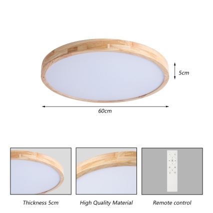 BRILAGI - димований LED стельовий світильник WOODLINE LED/72W/230V 3000-6000K дуб, діаметр 60 см + пульт дистанційного керування