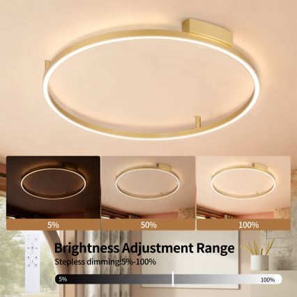 Brilagi - Димований LED стельовий світильник PORTOFINO LED/60W/230V 3000-6000K діам. 80 cm золотий + пульт дистанційного керування