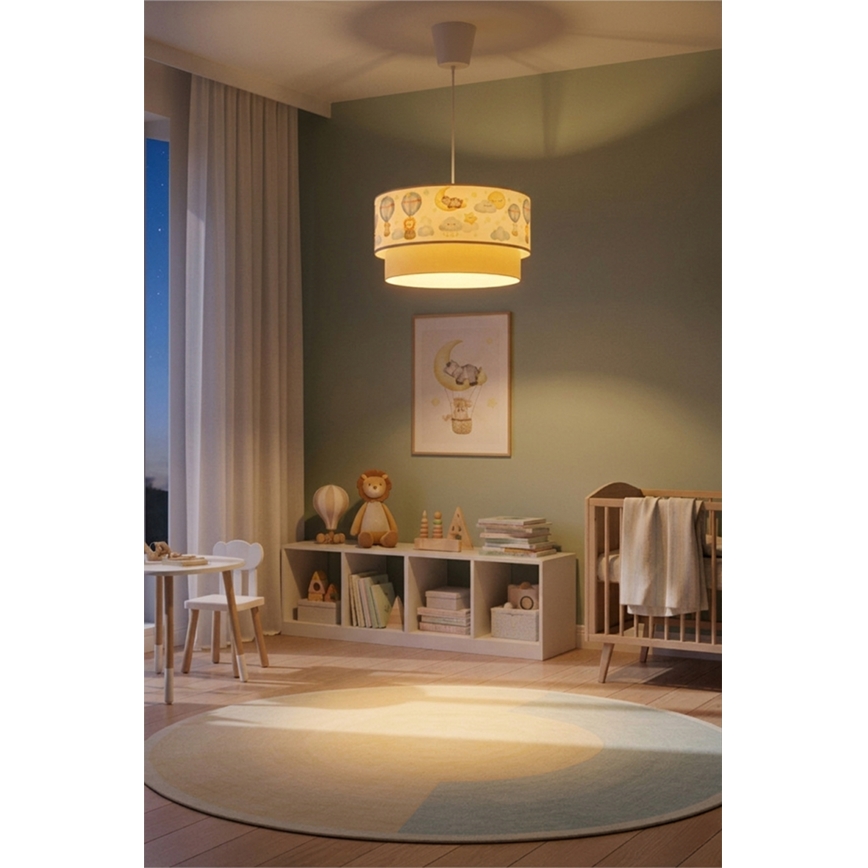 Brilagi - LED дитяча підвісна люстра BOBO на шнурі 1xE27/60W/230V, діаметр 40 см, біла/бежева/з малюнком тваринок