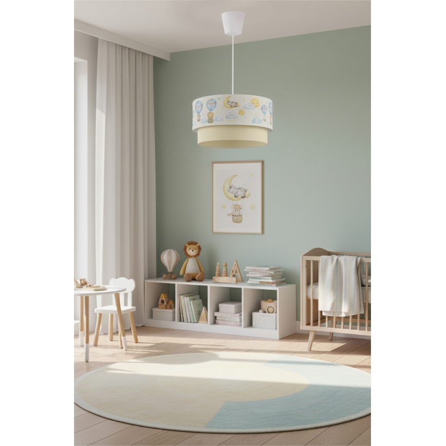 Brilagi - LED дитяча підвісна люстра BOBO на шнурі 1xE27/60W/230V, діаметр 40 см, біла/бежева/з малюнком тваринок
