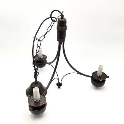 Брілагі - світлодіодна люстра на ланцюгу Котедж 3xE14/40W/230V бук/коричневий/димчато-бежевий