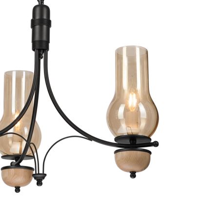 Брілагі - світлодіодна люстра на ланцюгу КОТТЕДЖ 3xE14/40W/230V дуб/чорний/димчасто-бежевий