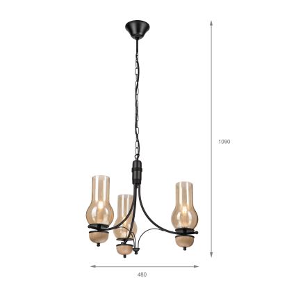 Брілагі - світлодіодна люстра на ланцюгу КОТТЕДЖ 3xE14/40W/230V дуб/чорний/димчасто-бежевий