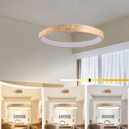 Brilagi - LED-люстра на тросі FALCON WOOD, 60 Вт, 230 В, 3000/4000/6000 К, діаметр 80 см, дерев'яна