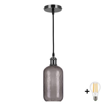 BRILAGI - світлодіодна люстра на тросі RETRO GLASS 1xE27/60W/230V діам. 14 см чорна/димчасто-сіра