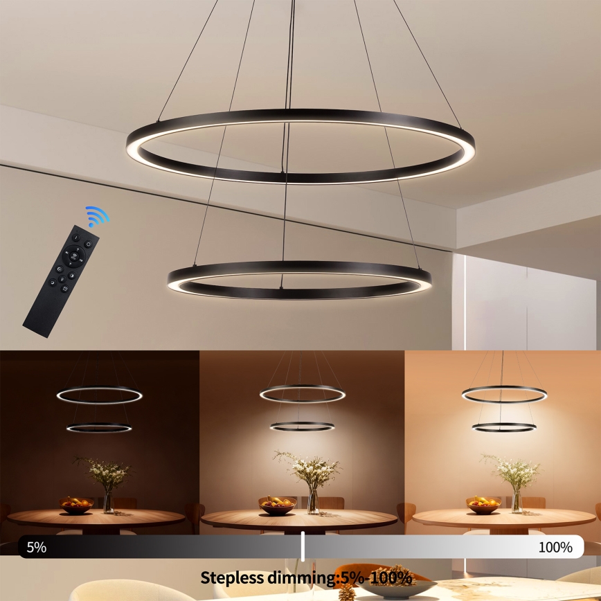Brilagi - LED люстра з регулюванням яскравості на тросі PORTOFINO LED/98W/230V 3000-6000K діаметр 80 cm чорна + пульт дистанційного керування