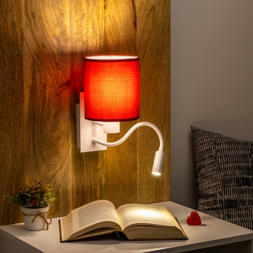 Brilagi - LED Гнучка настінна лампа NUBILA 1xE27/25W/230V + LED/3W білий/помпейський червоний