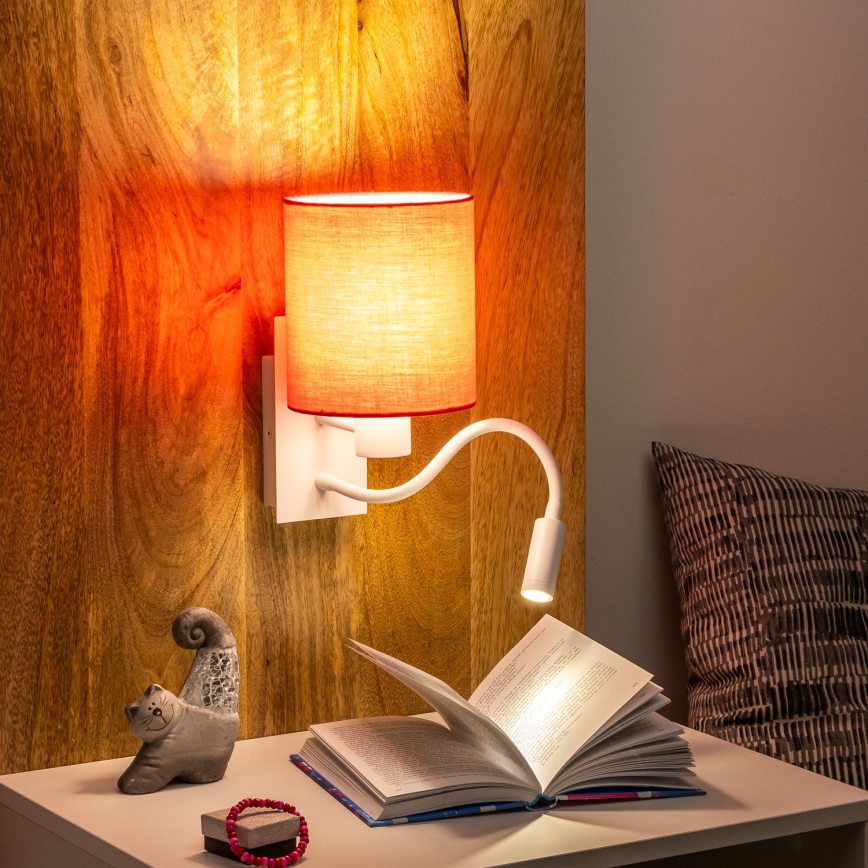Brilagi - LED Гнучка настінна лампа NUBILA 1xE27/25W/230V + LED/3W білий/рожевий