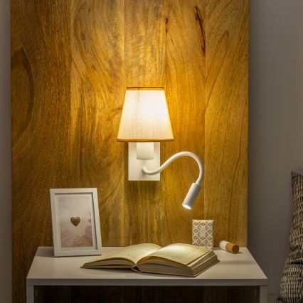 Brilagi - LED Гнучка настінна лампа NUBILA 1xE27/25W/230V + LED/3W білий/світло-коричневий